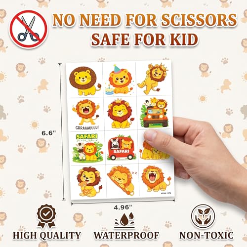 96 Lion Temporary Tattoos for Kids | Jungle Animal Party Favors