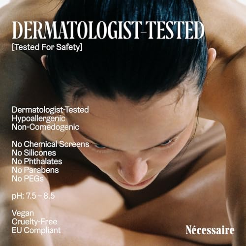 N?cessaire The Mineral Sunscreen SPF 30 PA+++. For The Body. Broad Spectrum. Zinc Oxide, Hyaluronic Acid, Niacinamide. Hydrate. Protect Against Sun Damage + Premature Aging. Dermatologist-Tested 5.1oz