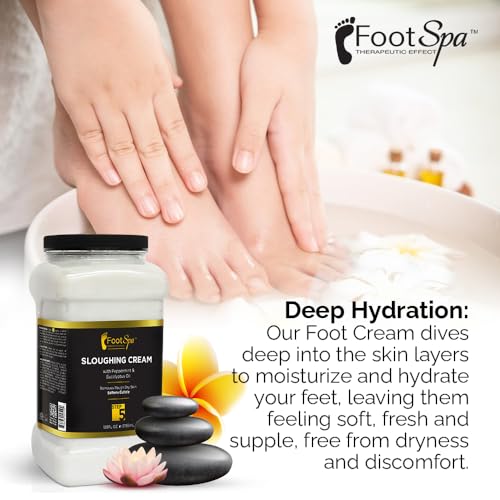 Foot Cream, Sloughing Lotion, Peppermint and Eucalyptus Oil, 128 Oz - Pedicure Massage Foot Care for Dry Cracked Feet, Scrub Gently, Exfoliating
