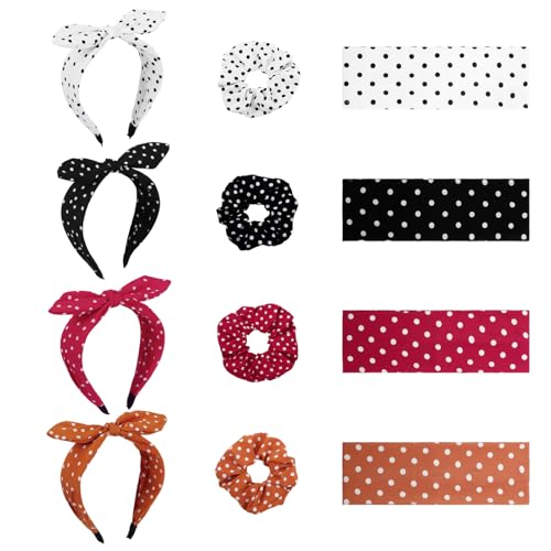 12 Pcs Polka Dot Headbands & Scrunchies Set for Women