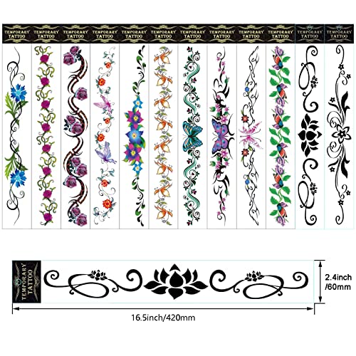 Flower Temporary Tattoos - 12 Sheets Waterproof Belly Stickers