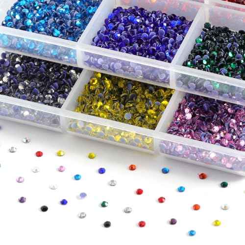 Hotfix Rhinestones Mixed 12 Colors, SS6 Rhinestones for Crafts Clothes, Hotfix Crystals with 1 Tweezers and 2 Wax Pencils