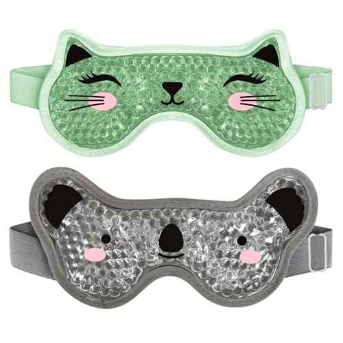 Kids Ice Packs 2 Packs Cooling Eye Mask with Soft Plush Backing for Children Boo Boos Sinus Headache Fever Patch for Kids (Green+Grey)