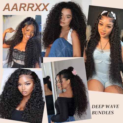12A Deep Wave Bundles Human Hair 12 14 16 Inch Deep Wave Bundles 100% Unprocessed Brazilian Virgin Wet and Wavy Human Hair 3 Bundles Quick Weave Bundle for Women