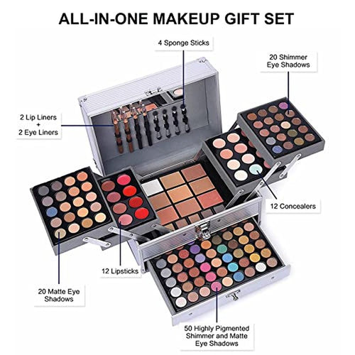 132 Color All- In- One Makeup For Women Full Kit,Professional Makeup Kit,Makeup Gift Set for Women,Girls&Teens,Include eyeshadow/lipstick/concealer/Lip Gloss/Eyeliner/Mascara£¨006N2-Silver£©