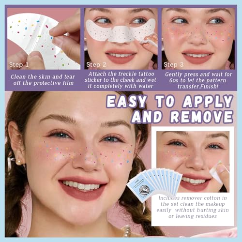 Rainbow Freckle Face Tattoos – 10pc Waterproof Glitter Set