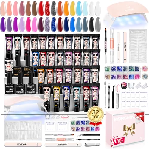 Morovan Poly Gel Nail Extension Kit with UV Lamp & Slip Solution (32 Colors)