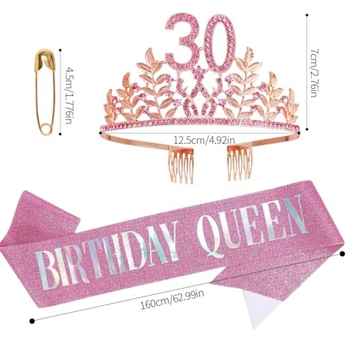 Rose Gold Birthday Queen Tiara and Sash Set with Rhinestones