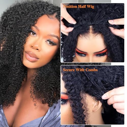 Kinky Curly Half Wig Human Hair 12" Glueless 200 Density