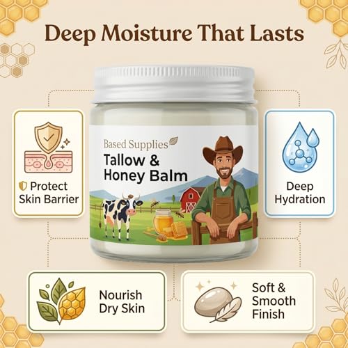 Grass-Fed Tallow & Raw Honey Moisturizing Balm for Dry Skin