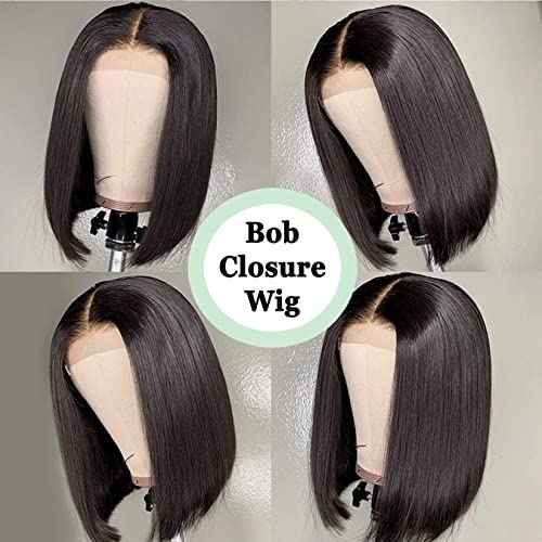 Bob Wig Human Hair Straight Bob Lace Front Wigs 4x4 Hd Transparent Lace Closure 12 Inch Brazilian Virgin Short Bob Wigs for Black Women Pre Plucked with Baby Hair Natural Color