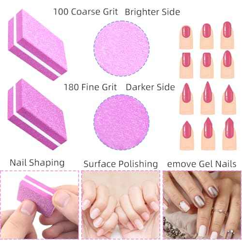 50Pcs Pink Sponge Nail Buffers,100/180 Grit Mini Nail Files,Mini Buffer Block Nail File for Acrylic & Natural Nails,Double-Sided Buffing Blocks for Manicure & Pedicure, Salon & Home Use