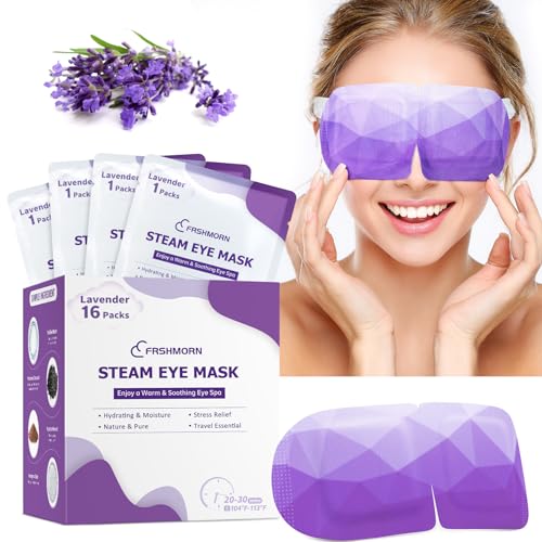 FRSHMORN 16 Packs Steam Eye Mask, Heated Eye Mask for Sleeping, Warm Compress for Eyes, Self Heating Disposal Eye Mask Comfortable Sleep Mask for Home, Office, Spa, Travel Essentials (Chamomile)