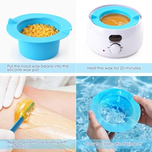 Silicone Wax pot Liner, Silicone Wax Bowl Warmer liner - non stick hair removal pot liner - with hair removal wax stick- Thickened version - [Blue]