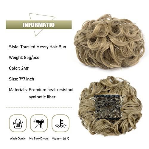 KGBFASS Messy Bun Hair Piece Curly Scrunchie Chignon Hairpiece Wavy Updo Bun Extension Combs in on Ponytail for Women(24#)