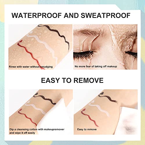 3-Piece Waterproof Liquid Eyeliner Set - White, Red & Black