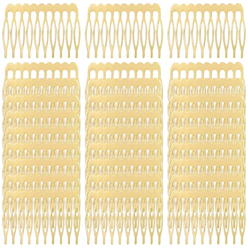 Cinaci 30pcs Small Plain Blank DIY Craft Gold Metal Hair Side Combs Slides with 10 Teeth Wedding Bridal Veil Combs Headpieces French Twist Bun Hair Clips for Women Flower Girls Brides (Gold-30 Pack)