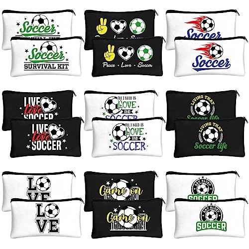 Sweetude 18 Pcs Soccer Gifts Makeup Bag Toiletry Travel Storage Accessories with Zipper Cosmetic Bags Portable Cosmetic Pouch for Soccer Lovers Players Team Fans(Classic)