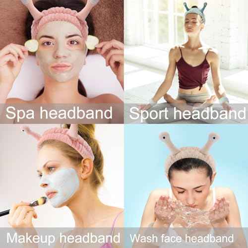 SuPoo Snail Spa Headband and Wristband Set Funny Alien Skincare Headband for Washing Face Puffy Wrist Bands for Women Animal Makeup Head Band Preppy Teen Girl Gifts Trendy Stuff Hair Accessories 9PCS