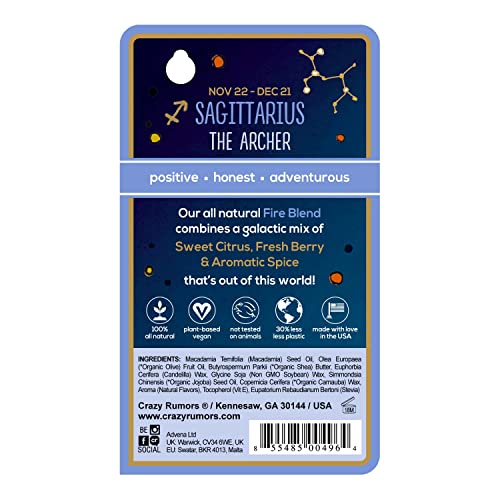 Crazy Rumors Sagittarius Zodiac All Natural, Plant Based Lip Balm to Moisturize and Nourish your Lips - Fire Blend (Sweet Orange, Fresh Berry, Aromatic Spice)