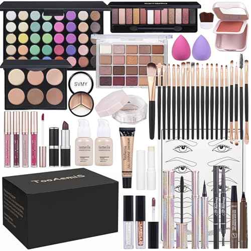 Makeup Set for Women Full Kit Includes, eyeshadow¡¢ liquidfoundation,Loose powder,Eyebrow pencil,Lipstick Eye Pencil Makeup BrushesMakeup practice board 4-color lip gloss set