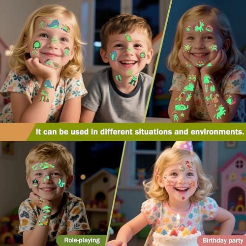 310 Pcs Luminous Temporary Tattoos For Kids,Mixed Styles Glow In The Dark Tattoos for Boys and Girls,Butterfly Dinosaur Pirate Mermaid Fake Tattoo Stickers,Glow Party Supplies Arts and Crafts
