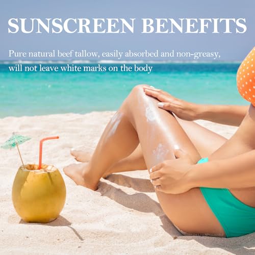 Beef Tallow Sunscreen, Sunscreen for Face, Natural Reef Safe Sunblock for Face Body, Non Greasy Clean Travel Sun Screen Sunblock for Sunmmer Outdoor Travel, 2.46 OZ