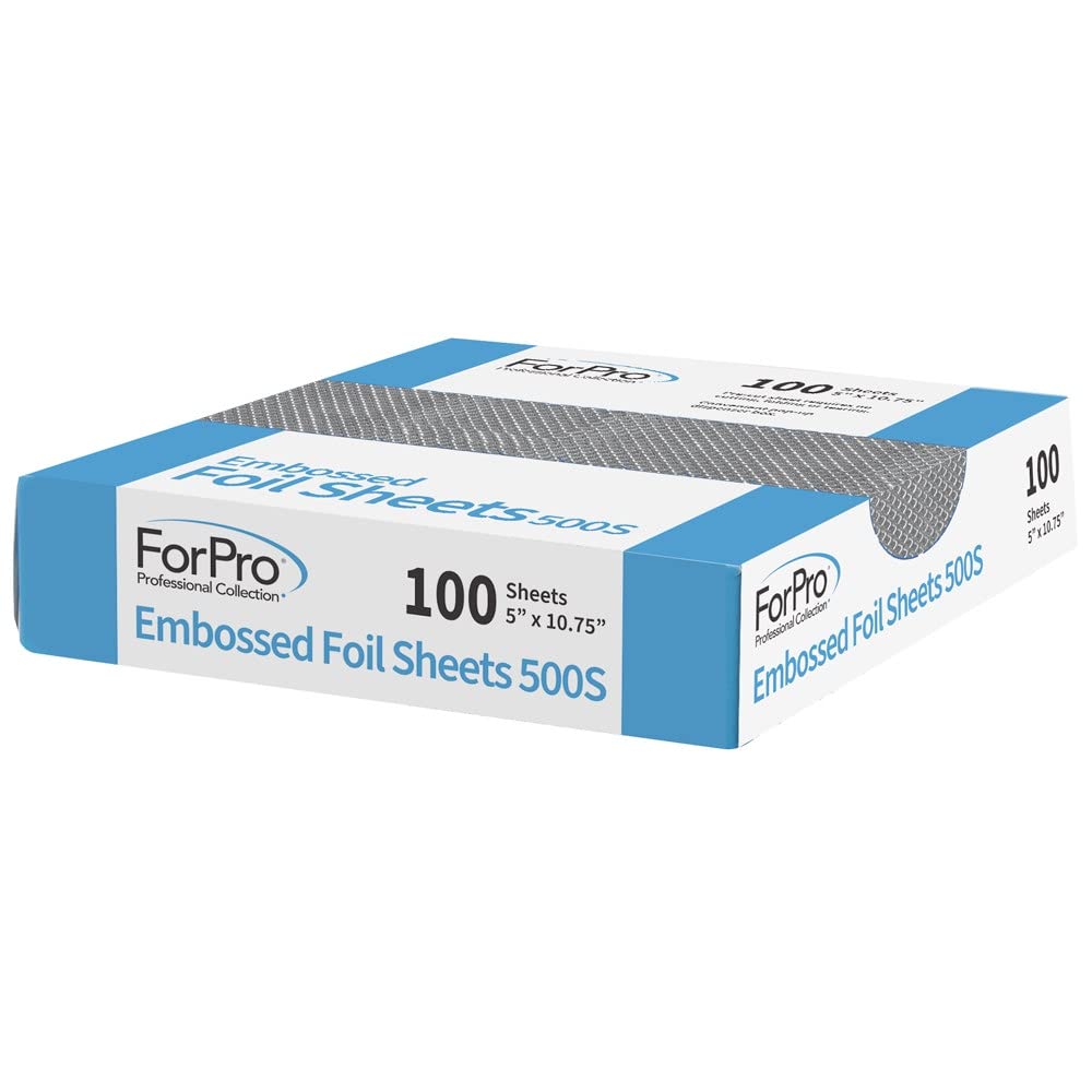 ForPro Professional Collection Embossed Foil Sheets 500S, Aluminum Foil, Pop-Up Dispenser, for Hair Color Application and Highlighting Services, Food Safe, 5" W x 10.75" L, 100-Count