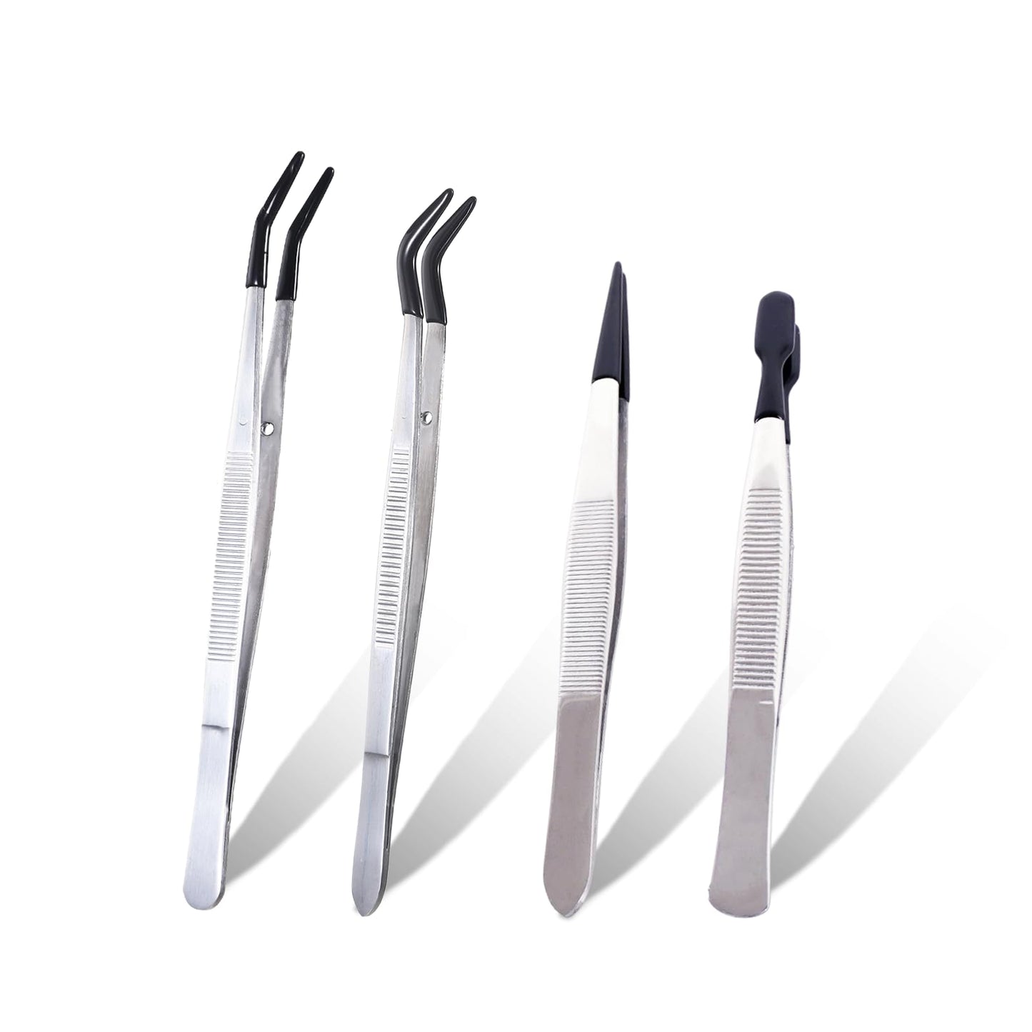 4 Pcs Stainless Steel Tweezers with Rubber Tips,Professional Precision Tweezer Set for Jewelry,Nail Art,Hobby Craft,Stamps, Beads,Jewelry Picking Tools with Soft Non Marring Tip