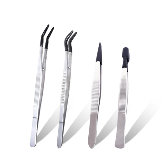4 Pcs Stainless Steel Tweezers with Rubber Tips,Professional Precision Tweezer Set for Jewelry,Nail Art,Hobby Craft,Stamps, Beads,Jewelry Picking Tools with Soft Non Marring Tip