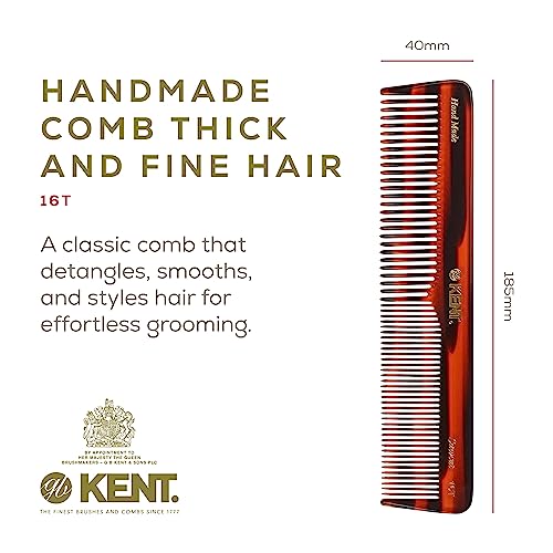 Kent 16T Double-Tooth Comb for All Hair Types | 7.2" Dressing Comb