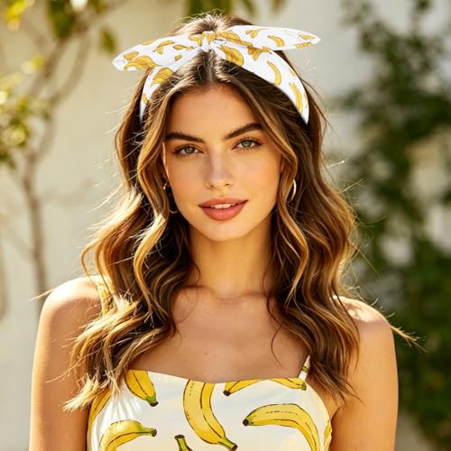 Jaciya Banana Print Headbands with Detachable Bow Pack - Women's Hair Accessories
