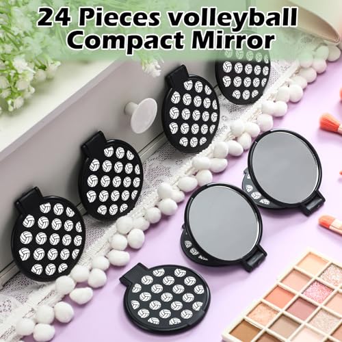 RattanView 24 Pcs Volleyball Compact Mirror Valentine Gifts for Team Folding Makeup Pocket Mirror Bulk 2.75 Inches Portable for Volleyball Team Girl Player Accessories Party Supplies(Black)
