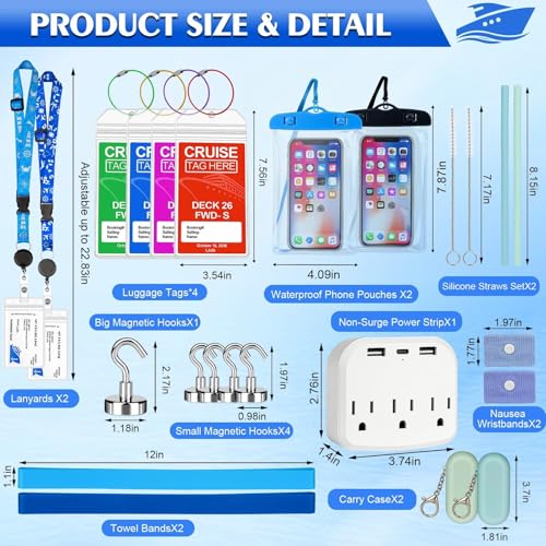 Cruise Essentials Kit 22-Pc Set with Power Strip & Magnetic Hooks