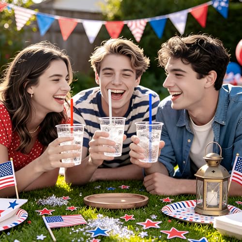 USA 250th Anniversary Star Straws 30-Pack Red White Blue