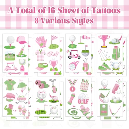 Pink Golf Temporary Tattoos - 96 Stickers Party Favors