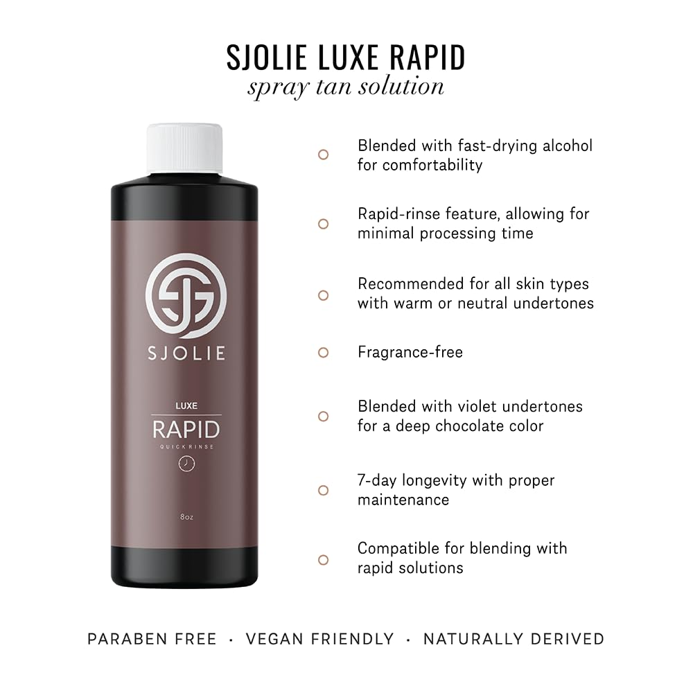 SJOLIE Rapid Spray Tan Solution - Luxe Ultra One Hour Express Tan - Violet Base | Sunless Tanner for a Quick-Drying, Ultra Dark Glow (8oz)