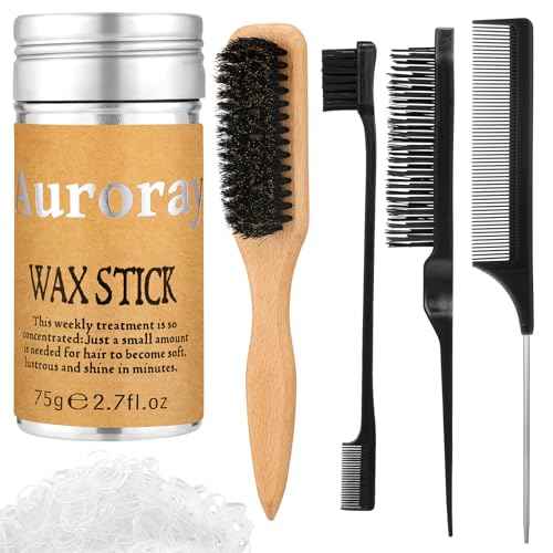 Boar Bristle Slick Back Hair Brush Comb with Wide Boar Bristle Brush,Hair Wax Stick,500PCS Elastic Rubber Bands for Women and Men Sectioning,Parting