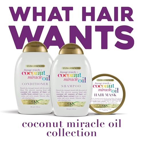 OGX Extra Strength Damage Remedy + Coconut Miracle Oil Shampoo for Dry, Frizzy or Coarse Hair, Hydrating & Flyaway Taming Shampoo, Paraben-Free, Sulfate-Free Surfactants, 25.4 Fl Oz
