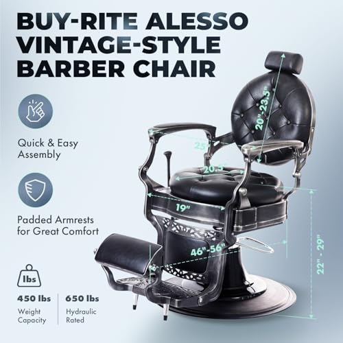 Buy-Rite Alesso Vintage Barber Chair with Hydraulic Lift, 450 lb Capacity