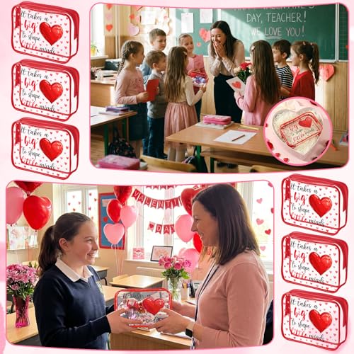 12 Pcs Valentine's Day Teacher Appreciation Gifts Thank You Makeup Bags PVC Clear Portable Goodie Bags Organizer 7 x 4.3 x 2.4 '' Travel Zippered Toiletry Carry Pouch for Teacher Gift