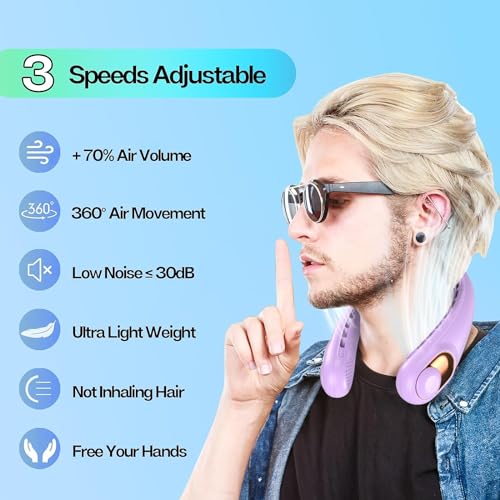 KIDEE Neck Fan, Bladeless Neck Fans Portable Rechargeable, Upgrade 360° Airflow, 3 Speeds, Headphone Design, 4000mAh Battery Operated Personal Wearable Fan Hands Free for Travel Indoor Outdoor