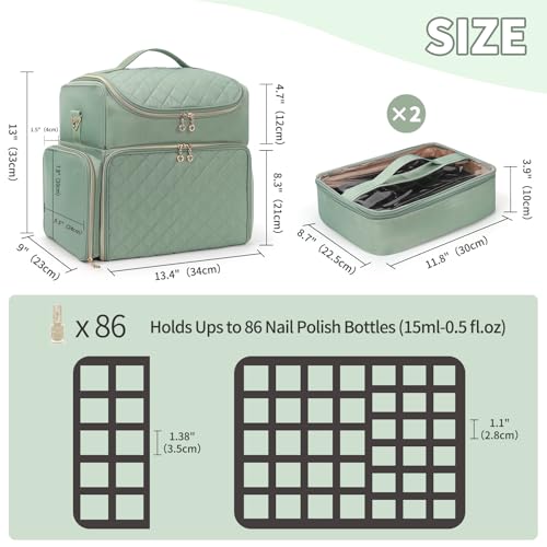 Extra Large Nail Polish Organizer Case - Holds 86+ Bottles & Lamp
