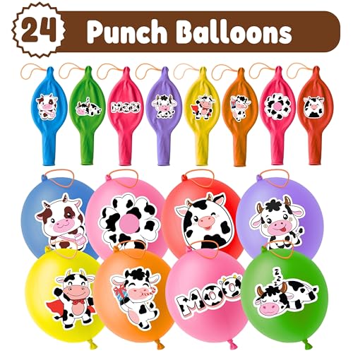 72 Pc Cow Party Favors – 24 Punch Balloons & 48 Tattoos