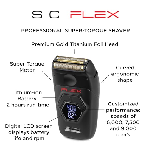 StyleCraft Flex Foil Shaver Professional Super-Torque Motor, Digital LCD Display with Micro-Trimmer Blade