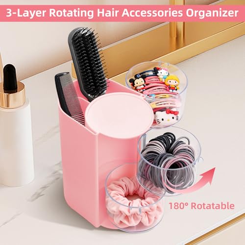 Rotating Hair Accessories Organizer, 3-Tier Holder for Clips, Ties & Brushes