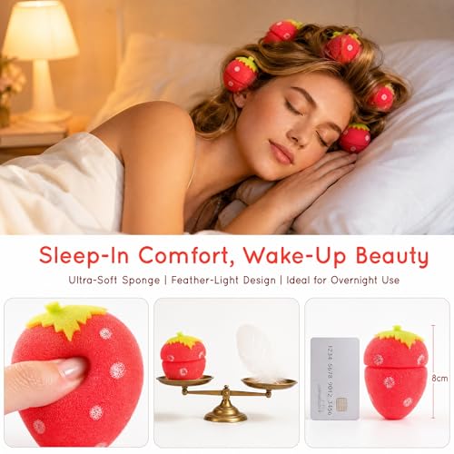 Healifty 12-Piece Strawberry Curlers Set - Soft Sponge Heatless Hair Rollers for Natural Curls