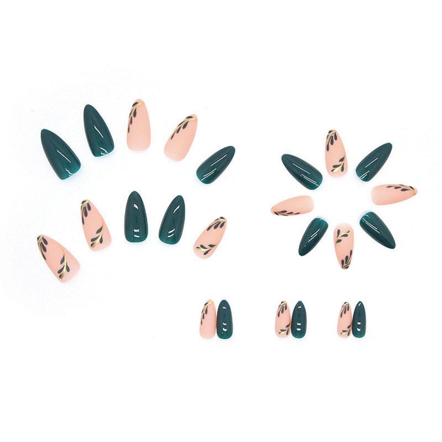 fuldgaenr Almond Fake Nails Press on Nails Medium Acrylic Green Full Cover Artificial Nail Almond Glue On Nails for Women