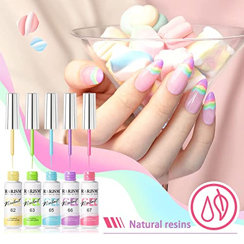 RARJSM Gel Liner Nail Art, Cotton Candy Collection Painting Gel Nail Art Polish Set Wire Drawing Gel for Nail Adesign Nail Art Brushes Set 6 Pcs Nail Art Design Pen Painting Tools