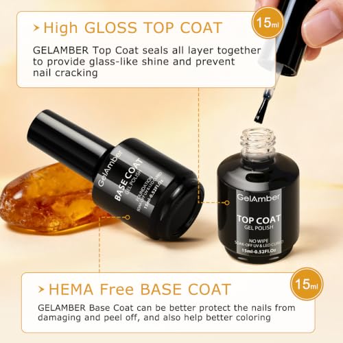 GELAMBER 4Pcs Nail Primer, Dehydrator, Base & Top Coat Set with Nail File – Gel Nail Supplies